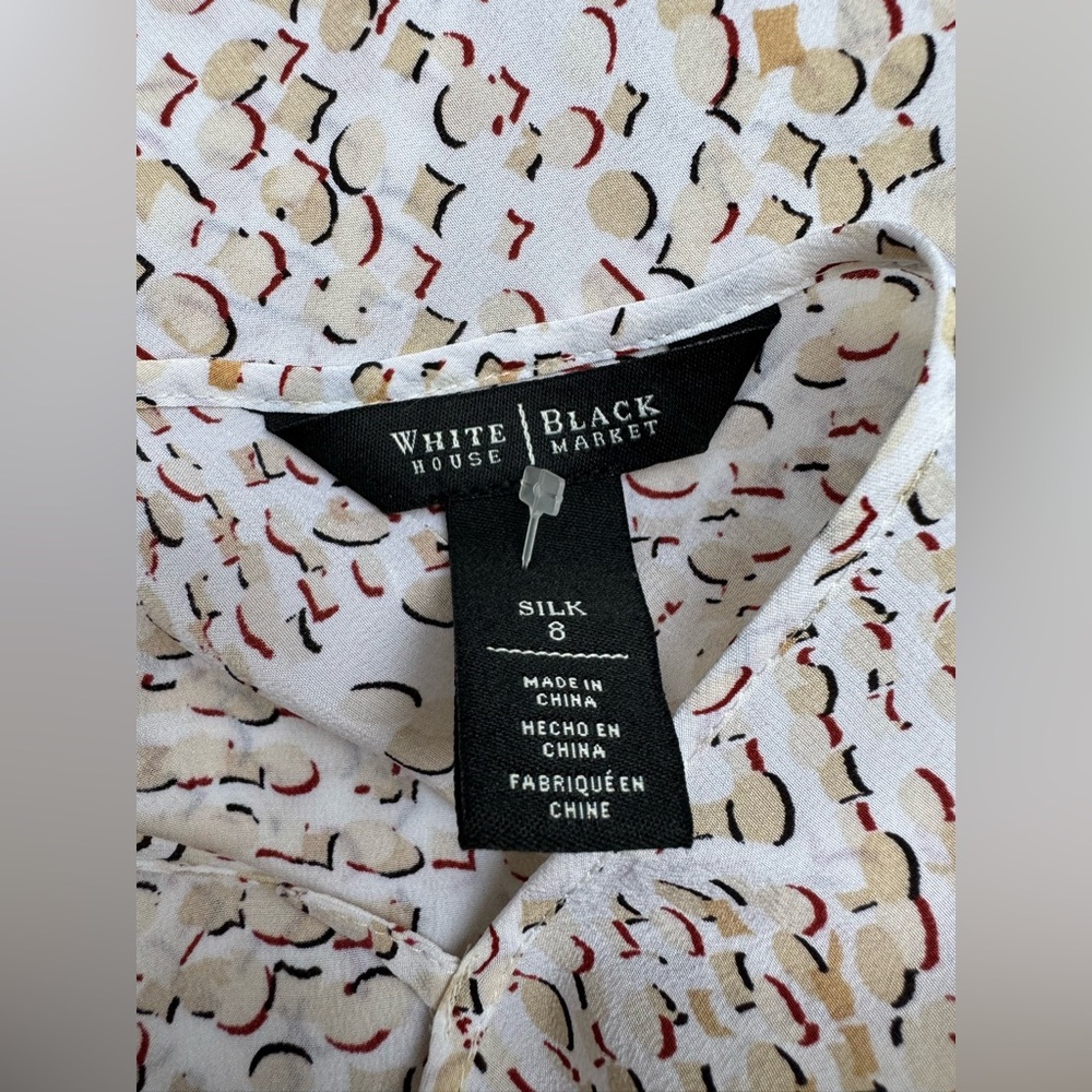 White House Black Market Cream and Gold Silk snake print Blouse 8 EUC - Picture 5 of 6